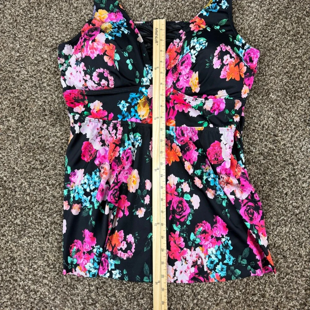 Torrid Floral Lattice V-Neck Tankini Swim Top Black Pink Plus Size 3 3X